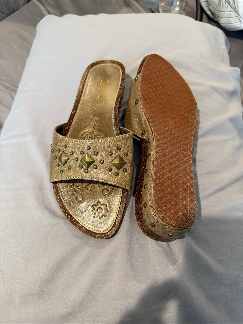 Studded Metallic Gold Slide Sandals for Women